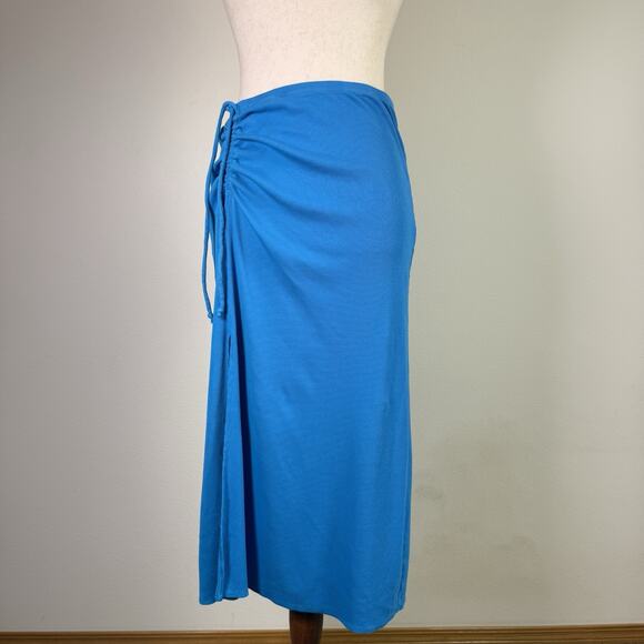 Aeire Midi Skirt Ribbed Beachwalk Size Medium Blue Side Slit Tie Coverup - Picture 1 of 12